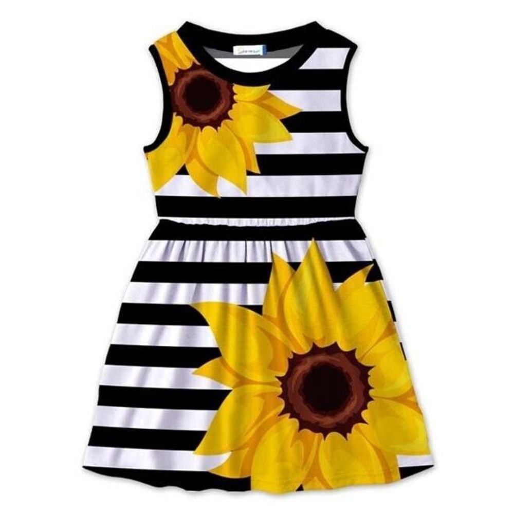 Sunshine Swing Black & Mustard Sunflower Sleeveless A-Line Dress Size 10